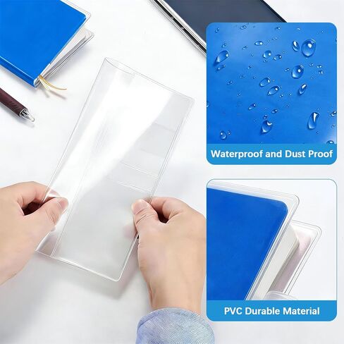 غطاء كتاب شفاف، غطاء مكون من قطعتين لأسابيع Hobonichi، غطاء حماية من مادة PVC PVC مع حلقة قلم وجيوب للمجلة والمخطط (8.18 بوصة × 7.67 بوصة) in Kuwait