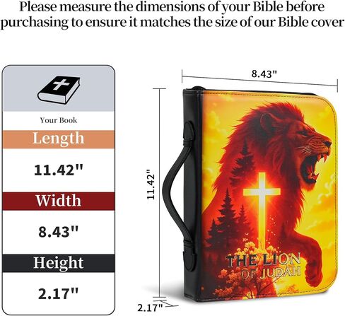 Premium Leather Lion of Judah Bible Cover Christian Faith Bible Carrier Case Religious Scripture Organizer Pastoral Appreciation Gift Protective Bible Case for Study and Travel (Cross Lion, XL) in Saudi Arabia