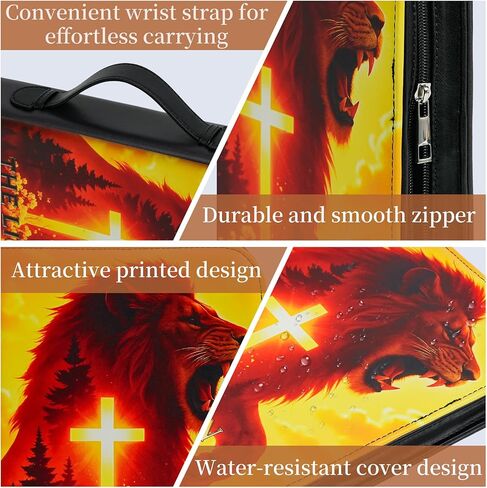 Premium Leather Lion of Judah Bible Cover Christian Faith Bible Carrier Case Religious Scripture Organizer Pastoral Appreciation Gift Protective Bible Case for Study and Travel (Cross Lion, XL) in Saudi Arabia