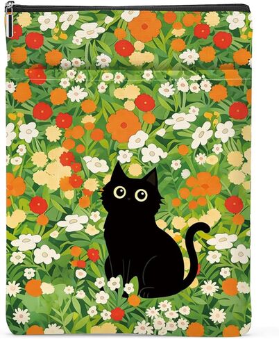 Black Cat Book Sleeve for Book Lovers Spring Floral Book Protector Booksleeve Cat Lover Gifts for Readers Teacher Classmate Firend 12 x 9Inches in Saudi Arabia