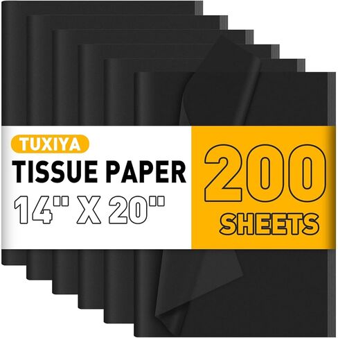 TUXIYA 600 ورقة مناديل سوداء لأكياس الهدايا، 14 × 20 بوصة ورق تغليف أسود بالجملة لتغليف الهدايا حشو الفن الحرف اليدوية DIY عيد ميلاد الزفاف عيد الهالوين عيد الميلاد in Kuwait