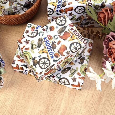 60 Sheets Western Brown Cowboy Tissue Paper, 20x14'' Brown Wild West Cowboy Boots Hat Printed Gift Wrapping Paper for Horse Racing Party Birthday Party Supplies in Kuwait