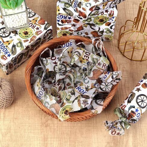 60 Sheets Western Brown Cowboy Tissue Paper, 20x14'' Brown Wild West Cowboy Boots Hat Printed Gift Wrapping Paper for Horse Racing Party Birthday Party Supplies in Kuwait