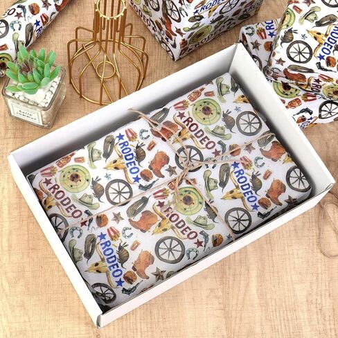 60 Sheets Western Brown Cowboy Tissue Paper, 20x14'' Brown Wild West Cowboy Boots Hat Printed Gift Wrapping Paper for Horse Racing Party Birthday Party Supplies in Kuwait