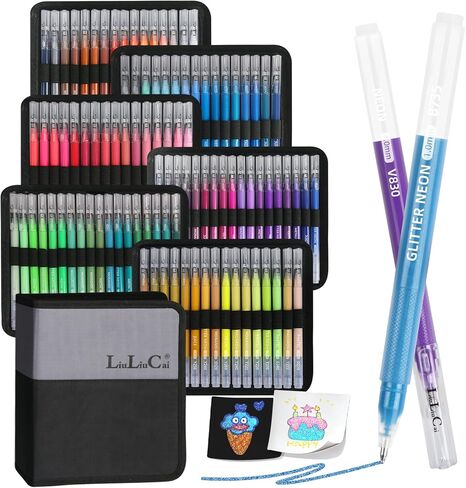 LIULIUCAI Gel Pens for Adult Coloring Book, 100 Colors Large Capacity Metallic Glitter Gel Pens with Case, 1.0 mm Bullet Tip Smooth Writing, Artist Colored Gel Ink Pen for Coloring Drawing Journaling in Saudi Arabia