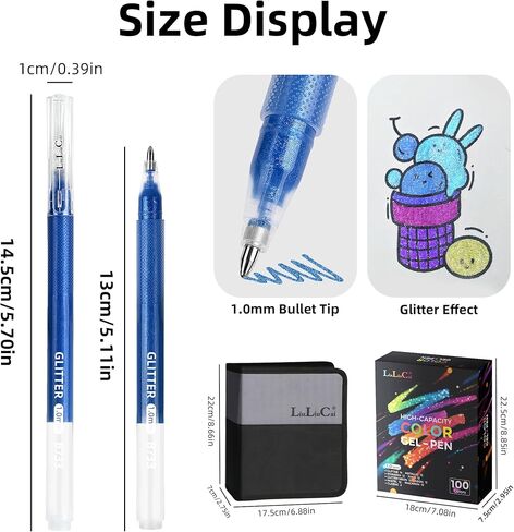 LIULIUCAI Gel Pens for Adult Coloring Book, 100 Colors Large Capacity Metallic Glitter Gel Pens with Case, 1.0 mm Bullet Tip Smooth Writing, Artist Colored Gel Ink Pen for Coloring Drawing Journaling in Saudi Arabia
