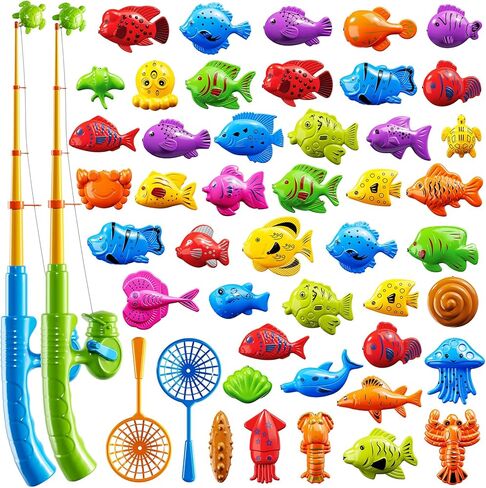 Magnetic Fishing Toy for Kids 3-5, Magnetic Fishing Game for Kids Ages 4-8, Water Table Toys with Fishing Rod Set, Outdoor Plastic Floating Fish, Kids Bath Pool Fishing Water Toys for Baby Boys Girls in Saudi Arabia