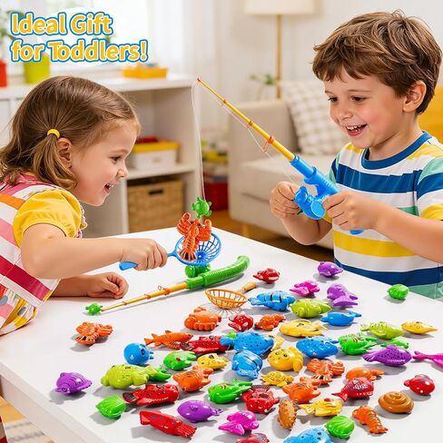 Magnetic Fishing Toy for Kids 3-5, Magnetic Fishing Game for Kids Ages 4-8, Water Table Toys with Fishing Rod Set, Outdoor Plastic Floating Fish, Kids Bath Pool Fishing Water Toys for Baby Boys Girls in Saudi Arabia