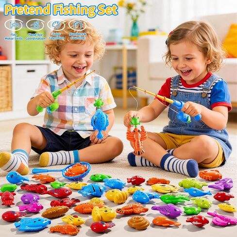 Magnetic Fishing Toy for Kids 3-5, Magnetic Fishing Game for Kids Ages 4-8, Water Table Toys with Fishing Rod Set, Outdoor Plastic Floating Fish, Kids Bath Pool Fishing Water Toys for Baby Boys Girls in Saudi Arabia