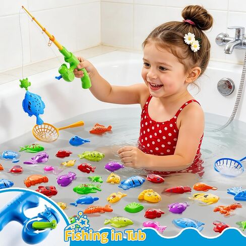 Magnetic Fishing Toy for Kids 3-5, Magnetic Fishing Game for Kids Ages 4-8, Water Table Toys with Fishing Rod Set, Outdoor Plastic Floating Fish, Kids Bath Pool Fishing Water Toys for Baby Boys Girls in Saudi Arabia