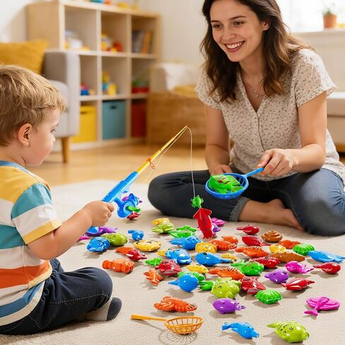Magnetic Fishing Toy for Kids 3-5, Magnetic Fishing Game for Kids Ages 4-8, Water Table Toys with Fishing Rod Set, Outdoor Plastic Floating Fish, Kids Bath Pool Fishing Water Toys for Baby Boys Girls in Saudi Arabia