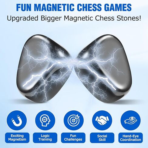 Upgraded Magnetic Chess Game Set with 20 Larger Black Stones & Rope – Portable Magnet Game, Fun Strategy Magnetic Stone Game for Adults, Ideal Gift for Birthday or Christmas in Saudi Arabia
