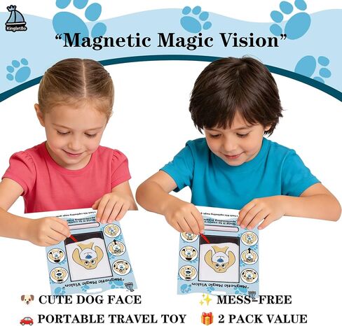 Magnetic Drawing Dog Face 2 Pack, Retro Magnetic Doodle Board Travel Toys for Kids Ages 3+, Mess-Free Drawing Game for Road Trip, Airplane & Restaurant, Birthday Gift for Boys & Girls in Saudi Arabia