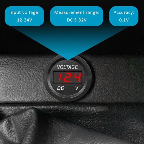 2 PCS Car Voltage Gauge, DC 12-24 V Round Panel Vehicle Battery Voltmeter with LED Digital Display, Waterproof Battery Monitor Mini Volt Meter for Car Truck Motorcycle (Red) in Saudi Arabia