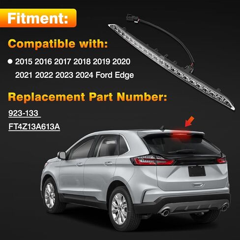 923-133 ضوء الفرامل الثالث متوافق مع 2015-2024 Ford Edge، عدسة شفافة ضوء أحمر عالي التركيب مجموعة مصابيح التوقف الثالثة تحل محل FT4Z13A613A in Kuwait