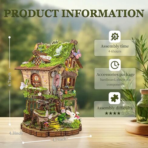 مجموعات زوايا الكتب للبالغين، منزل مصغر يمكنك صنعه بنفسك مع أضواء LED دافئة، دفتر كتب خيالي على شكل شجرة، هدايا ديكور رف الكتب للأصدقاء - منزل شجرة روان in Kuwait