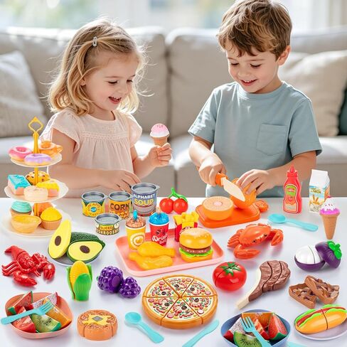 EFOSHM Pretend Play Food Sets for Kids Kitchen, Cutting Toy Food for Toddlers, Play Kitchen Accessories with Storage Bag, Fake Food Fruit Dessert Pizza, 3 4 5 6 Years Boys Girls Gift in Saudi Arabia