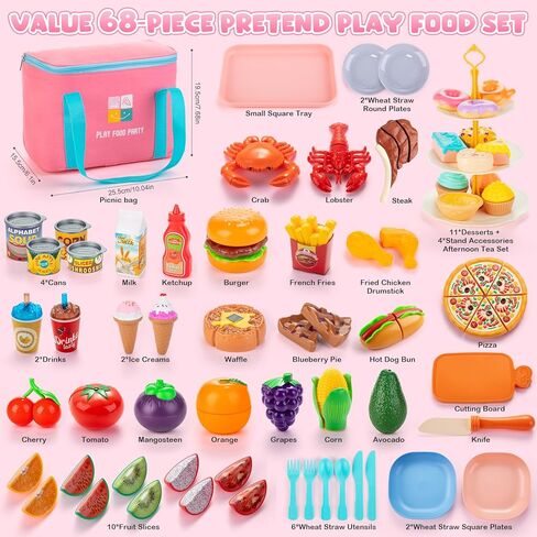 EFOSHM Pretend Play Food Sets for Kids Kitchen, Cutting Toy Food for Toddlers, Play Kitchen Accessories with Storage Bag, Fake Food Fruit Dessert Pizza, 3 4 5 6 Years Boys Girls Gift in Saudi Arabia