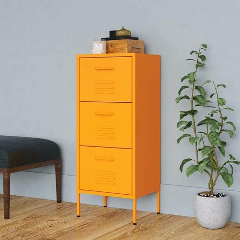 Metal File Cabinet 3 Drawers 102 cm Tall Stylish Filing Storage for Letter Size Documents Home Office Organization Sleek Yellow Finish Elevated Legs in Kuwait