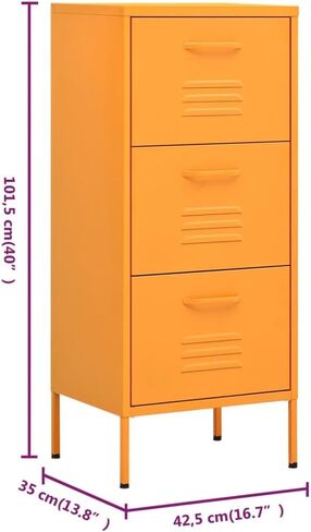Metal File Cabinet 3 Drawers 102 cm Tall Stylish Filing Storage for Letter Size Documents Home Office Organization Sleek Yellow Finish Elevated Legs in Kuwait