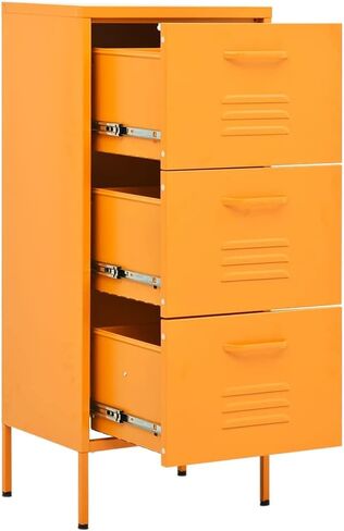 Metal File Cabinet 3 Drawers 102 cm Tall Stylish Filing Storage for Letter Size Documents Home Office Organization Sleek Yellow Finish Elevated Legs in Kuwait