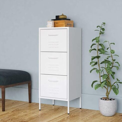 Metal File Cabinet 3 Drawers 102 cm Tall Stylish Filing Storage for Letter Size Documents Home Office Organization Sleek Yellow Finish Elevated Legs in Kuwait