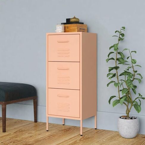 Metal File Cabinet 3 Drawers 102 cm Tall Stylish Filing Storage for Letter Size Documents Home Office Organization Sleek Yellow Finish Elevated Legs in Kuwait