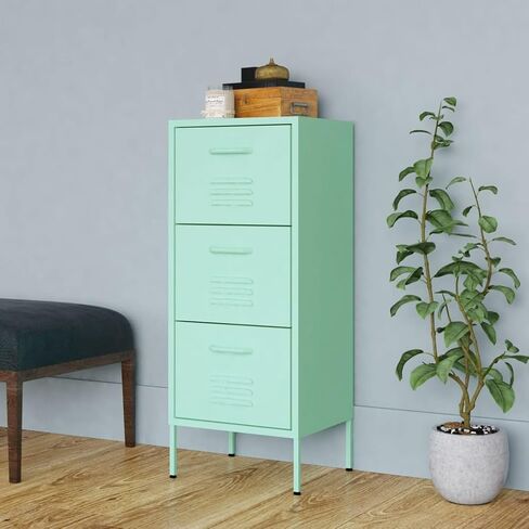 Metal File Cabinet 3 Drawers 102 cm Tall Stylish Filing Storage for Letter Size Documents Home Office Organization Sleek Yellow Finish Elevated Legs in Kuwait