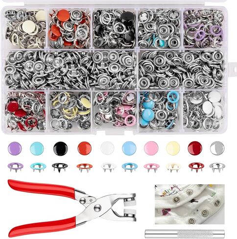 AJulyBee 200 Set 9.5mm Metal Snap Button Kit - Premium Snaps for Sewing Fabric & Clothes DIY, Versatile Craft Sewing Supplies for Garment and Bag Making, Complete Snap Fasteners Kit with Button Maker in Saudi Arabia