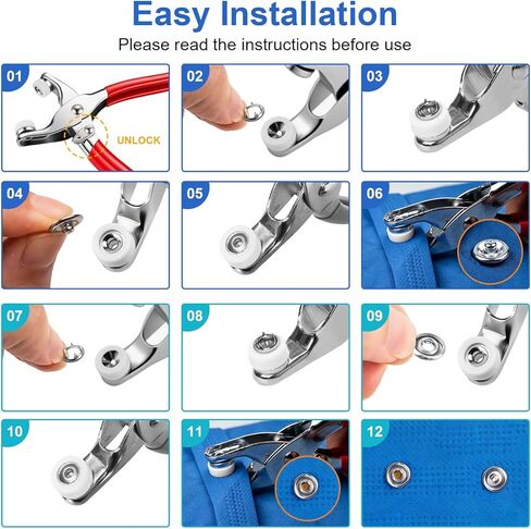 AJulyBee 200 Set 9.5mm Metal Snap Button Kit - Premium Snaps for Sewing Fabric & Clothes DIY, Versatile Craft Sewing Supplies for Garment and Bag Making, Complete Snap Fasteners Kit with Button Maker in Saudi Arabia