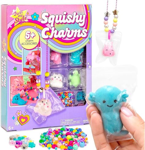 Just My Style Squishy Charms، اصنع 5 سحر حقيبة اسفنجي، قلادات، أساور الصداقة مع Kawaii TPR Squishies في الحقائب والخرز لصنع المجوهرات، مجموعة صنع المجوهرات الفريدة، هدايا للفتيات in Kuwait