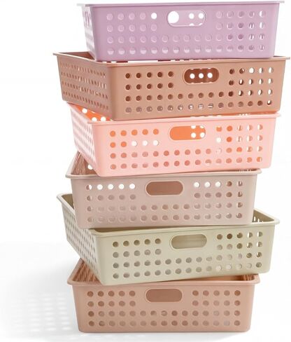 Geetery 6 Pack Classroom Storage Baskets with Handle 14''x10'' Paper Tray Holds A4 Turn in Trays Plastic Paper Baskets Desk Organizer Bin for Classroom, Library, Office, Home (Translucent Colors) in Kuwait
