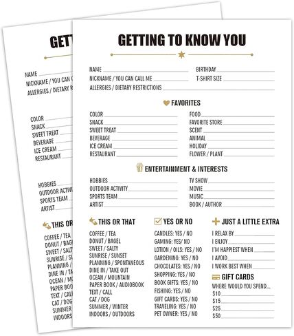 Get to Know You Games Cards, Getting To Know You Coworker Questionnaire, All About Me Survey, Employee Favorite Things Team Staff Questionnaire Quiz for Office Icebreakers and Group Activities 5x7in in Saudi Arabia
