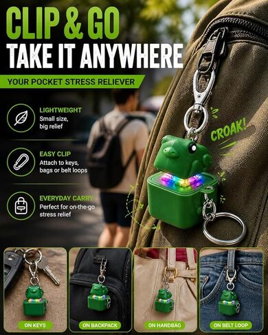 5 Pack Frog Croaking Fidget Toy Keychain, Rechargeable LED Keyboard Clicker, Portable Sensory Fidget Toy for Adult Anxiety Stress Relief(Green) in Saudi Arabia