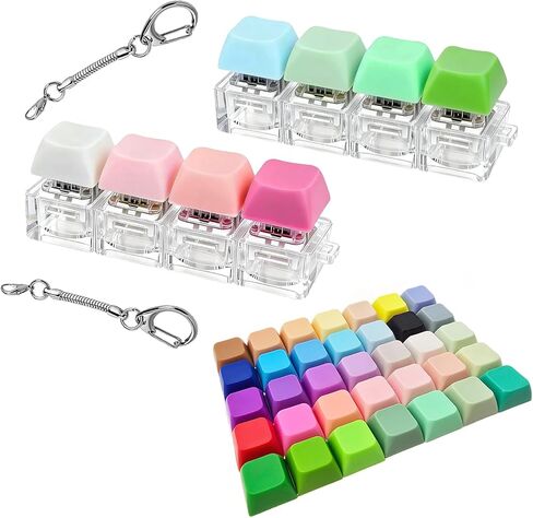 لعبة لوحة المفاتيح 4 في 1 مع 35 غطاء مفاتيح ملون قابل للإزالة، سلسلة مفاتيح Clicker Fidget للبالغين لتخفيف التوتر والقلق، المكتب والسفر والمدرسة والمنزل (عبوتان) in Kuwait