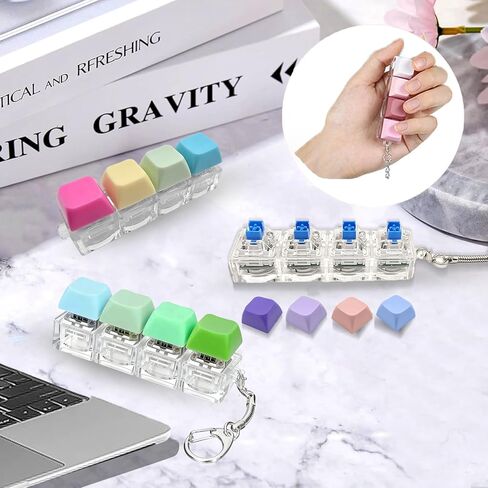 لعبة لوحة المفاتيح 4 في 1 مع 35 غطاء مفاتيح ملون قابل للإزالة، سلسلة مفاتيح Clicker Fidget للبالغين لتخفيف التوتر والقلق، المكتب والسفر والمدرسة والمنزل (عبوتان) in Kuwait