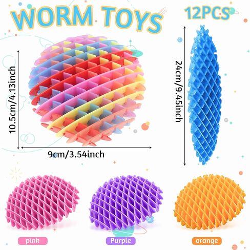 Valentines Day Gifts for 12Pcs Fidget Worm, Worm Fidget Toy, Resistance Fidget Toys Adults Stress Anxiety Relief Toys, Stress Relief Fidget Toys for Kids&Adults (Colorful) in Saudi Arabia