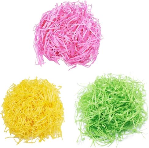 SZFYY Easter Grass,Recyclable Paper Filler,Easter Basket Stuffers,Shred Paper Use for Bridesmaid Proposal Gifts,Small Gift Box (PINK,GREEN,YELLOW,Each Color 50G) in Saudi Arabia