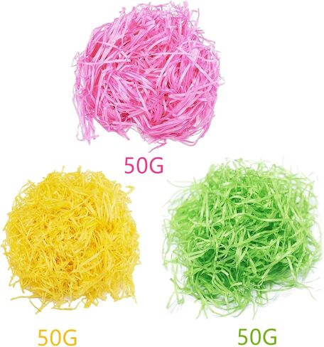 SZFYY Easter Grass,Recyclable Paper Filler,Easter Basket Stuffers,Shred Paper Use for Bridesmaid Proposal Gifts,Small Gift Box (PINK,GREEN,YELLOW,Each Color 50G) in Saudi Arabia
