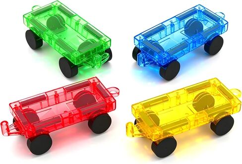 Mini Magnetic Tiles Cars Construction Set - 4 PCS Magnetic Car Base Compatiable with Mini & Standard Tiles, Magnet Building Blocks Expansion Set, Magnet Bricks Truck Toy for Boys & Girls in Saudi Arabia