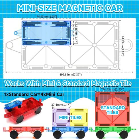 Mini Magnetic Tiles Cars Construction Set - 4 PCS Magnetic Car Base Compatiable with Mini & Standard Tiles, Magnet Building Blocks Expansion Set, Magnet Bricks Truck Toy for Boys & Girls in Saudi Arabia