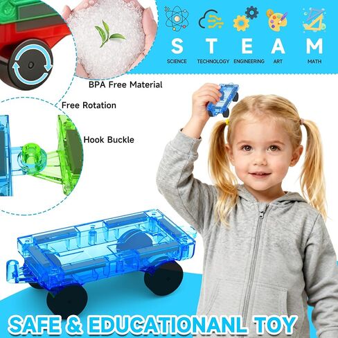 Mini Magnetic Tiles Cars Construction Set - 4 PCS Magnetic Car Base Compatiable with Mini & Standard Tiles, Magnet Building Blocks Expansion Set, Magnet Bricks Truck Toy for Boys & Girls in Saudi Arabia