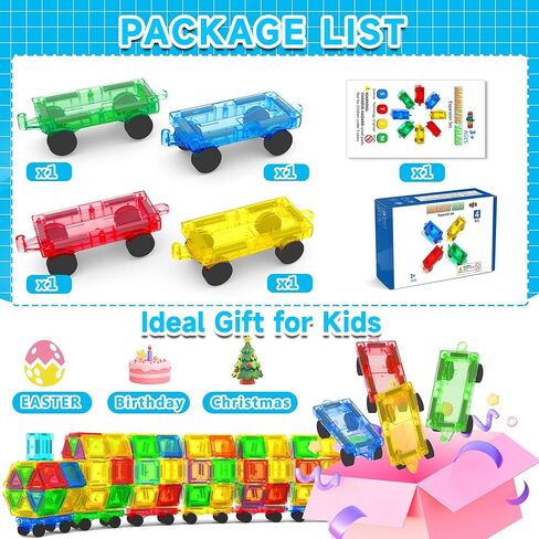 Mini Magnetic Tiles Cars Construction Set - 4 PCS Magnetic Car Base Compatiable with Mini & Standard Tiles, Magnet Building Blocks Expansion Set, Magnet Bricks Truck Toy for Boys & Girls in Saudi Arabia