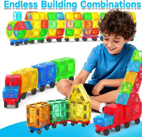 Mini Magnetic Tiles Cars Construction Set - 4 PCS Magnetic Car Base Compatiable with Mini & Standard Tiles, Magnet Building Blocks Expansion Set, Magnet Bricks Truck Toy for Boys & Girls in Saudi Arabia