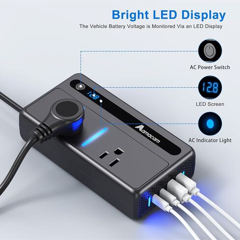 300W Continuous Inverter – 110V 12V/24V Input with 2 US Outlets 4 USB & Built-in 12V DC in Plug – 7-Port for Cars Vans RVs – Powers Laptops & Small Appliances in Saudi Arabia