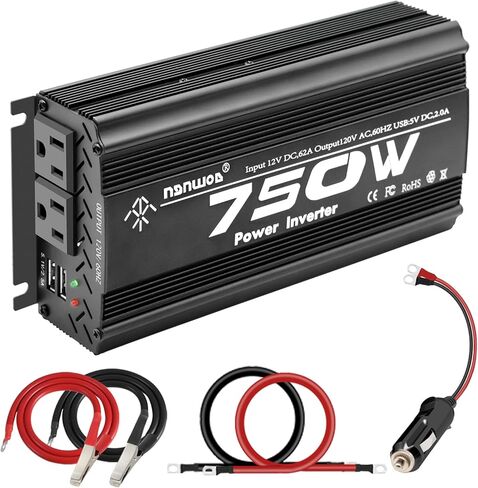 750 Watt car Power Inverter 12v to 110v /120V for Vehicles car Truck Camping Power Converter with car Cigarette Lighter，2 AC Outlet -Black(750W) in Saudi Arabia