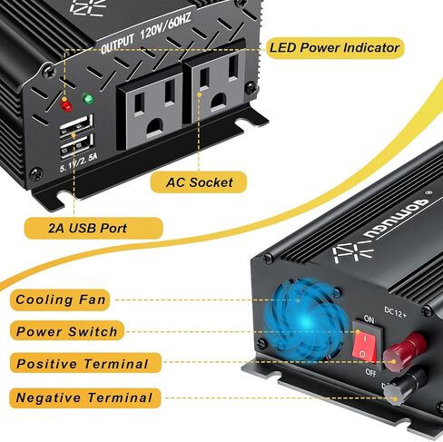 750 Watt car Power Inverter 12v to 110v /120V for Vehicles car Truck Camping Power Converter with car Cigarette Lighter，2 AC Outlet -Black(750W) in Saudi Arabia