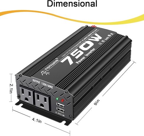 750 Watt car Power Inverter 12v to 110v /120V for Vehicles car Truck Camping Power Converter with car Cigarette Lighter，2 AC Outlet -Black(750W) in Saudi Arabia