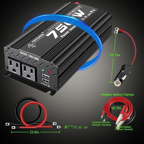 750 Watt car Power Inverter 12v to 110v /120V for Vehicles car Truck Camping Power Converter with car Cigarette Lighter，2 AC Outlet -Black(750W) in Saudi Arabia