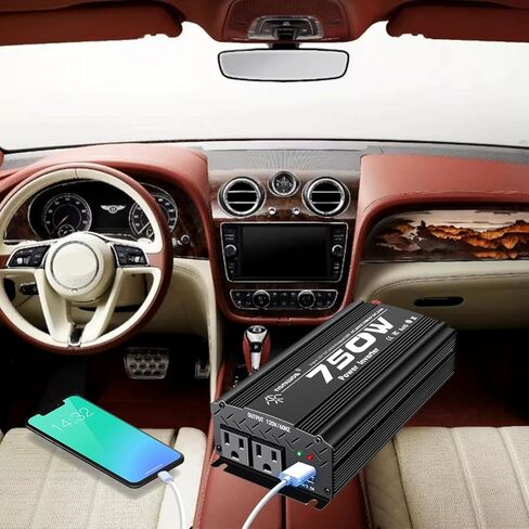 750 Watt car Power Inverter 12v to 110v /120V for Vehicles car Truck Camping Power Converter with car Cigarette Lighter，2 AC Outlet -Black(750W) in Saudi Arabia